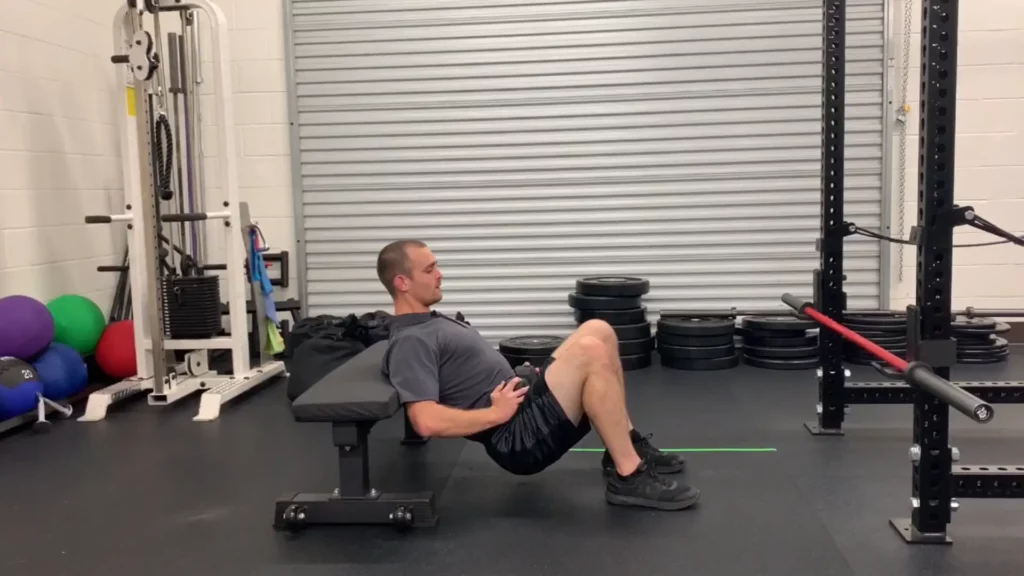 Glute Bridge with a dumbbell and bench by Jordan Fernandez
